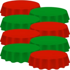 24 Pcs Christmas Plastic Tablecloth 84 Inch Round Disposable Plastic Table Cl...