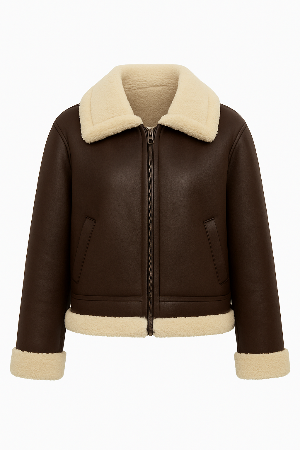 New Women’s Winter Aviator Coat – Brown Faux Shearling Lined Jacket