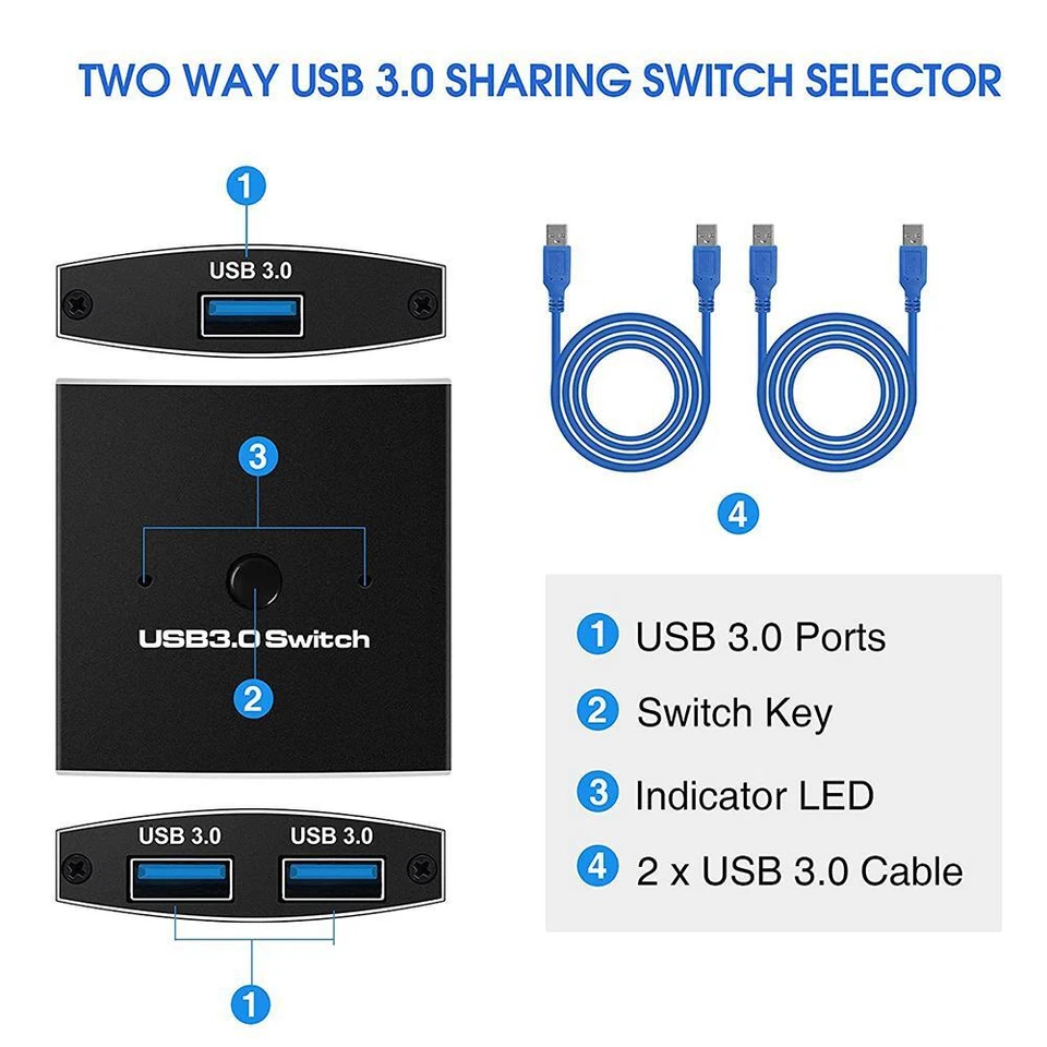 USB 3.0 Switch Selector KVM Switch 2 in 1 Printer Keyboard Sharer Splitter O5 - Image 4 of 4