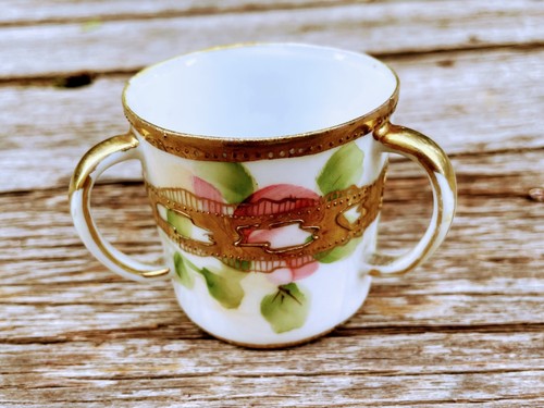 Antique Nippon Hand Painted Roses 3 Handle Loving Cup Small - Picture 7 of 12