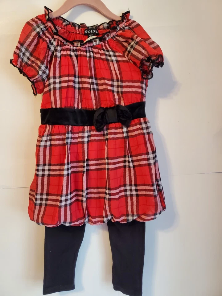 ¡NUEVO! Conjunto de 2 túnicas y leggings George para niñas rojo a cuadros/negro talla 4/5 Foto 2 de 4