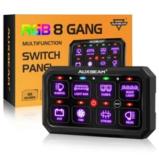 Auxbeam Universal Car 8 Gang Switch Panel RGB 1" Button Momentary Pulsed Toggle