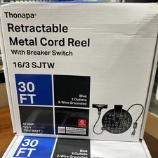 Thonapa 30 ft Retractable Extension Cord Reel with Breaker Switch and 3 Elect...