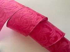 Hot Pink Embossed Leaves Filigree Ribbon, 2 1/2" Wide, Wired Edge, 5 YARDS