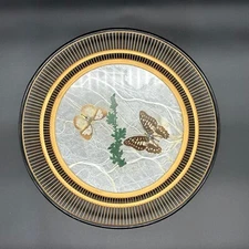 Vintage Butterfly Glass & Bamboo Tray with Real Pressed Butterflies 12 inch