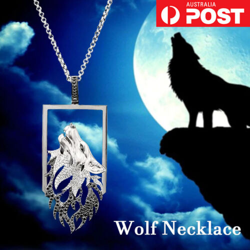 Wolf Pendant Necklace Jewellery Vintage Unisex Men Animal Style Metal Gift Xmas - Photo 1 sur 4
