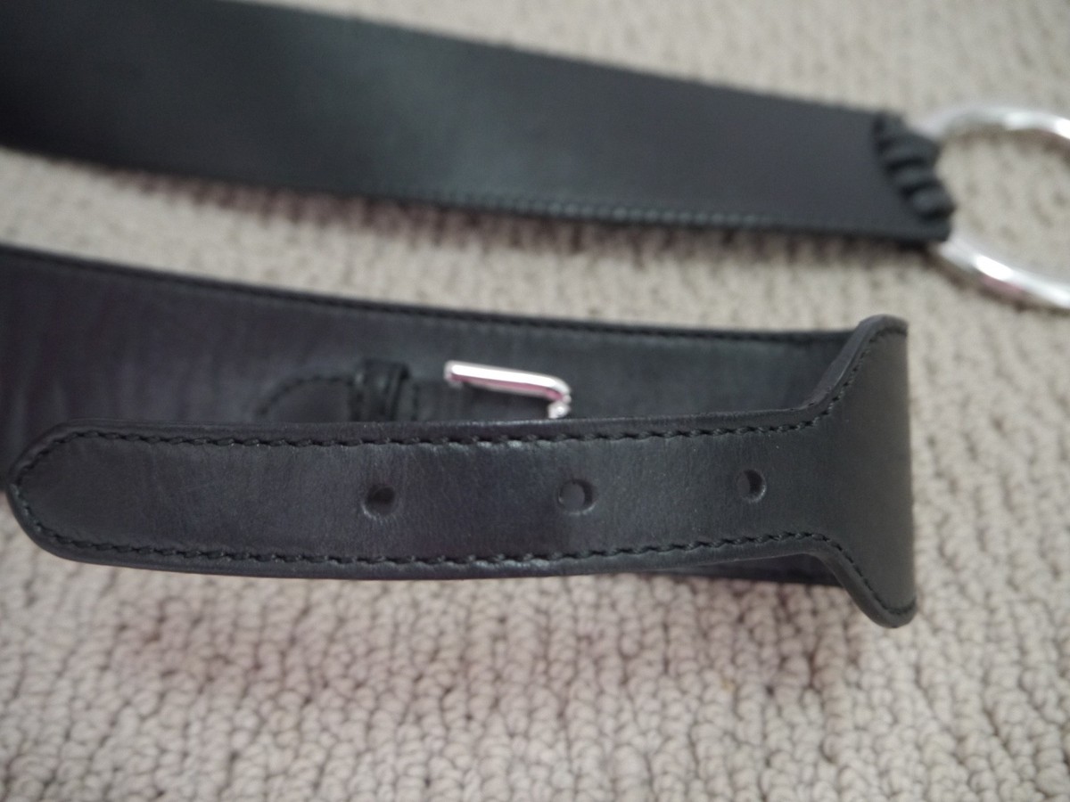New Ralph Lauren Made in Italy Black Leather  Silver Logo Buckle Belt Sz L Ralph Lauren Polo Black Italian Leather Belt Men main image 2