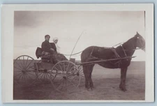 c1910's Couple Riding Horse Carriage Farm Scene RPPC Photo Antique Postcard