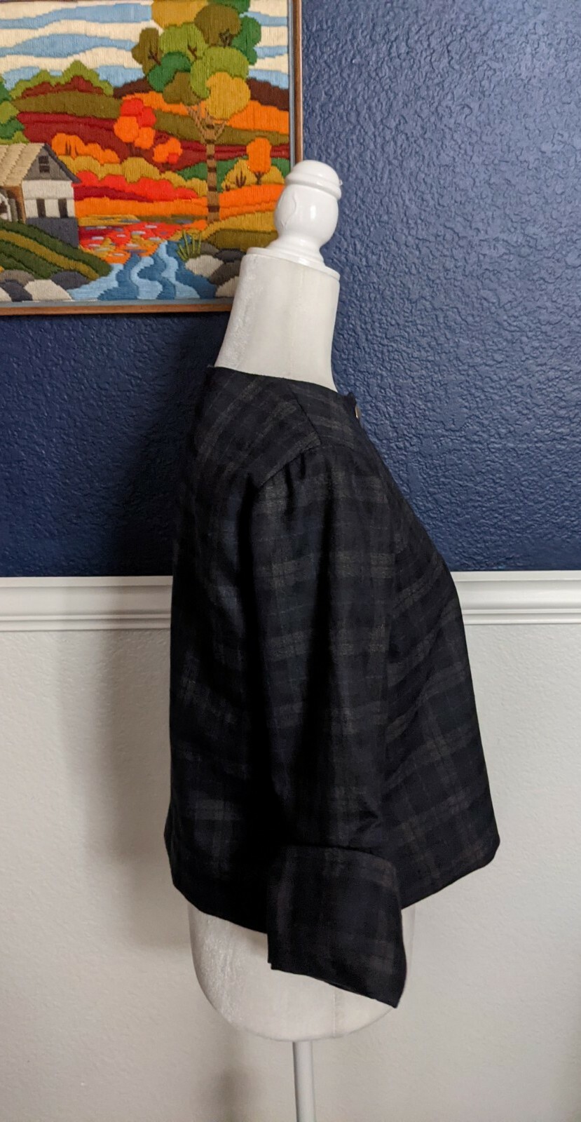 Zara Basic Collection Blue Plaid Bell Sleeve Jack… - image 5