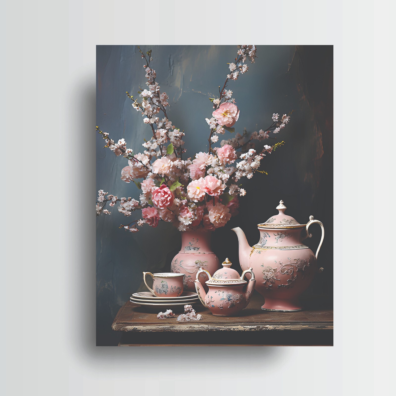 11x14 Pink Afternoon Tea Canvas Wall Art