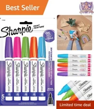 Oil-Based Paint Markers, Medium Point, 5 Count, Bright Colors, Rock Painting