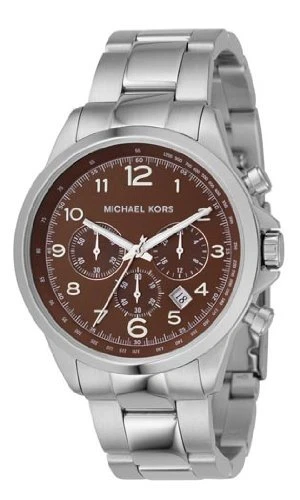 NUOVO OROLOGIO CRONOGRAFO MICHAEL KORS TONO ARGENTO ACCIAIO INOX QUADRANTE MARRONE MK8116