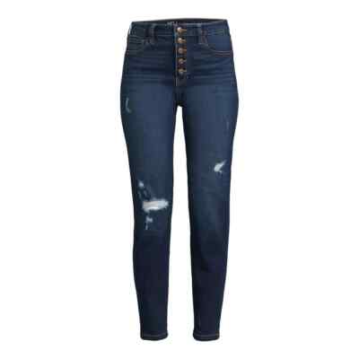 NO BOUNDARIES - VARIES SIZES - Dark Wash Button-Fly Destructed Skinny Jeans-NEW!