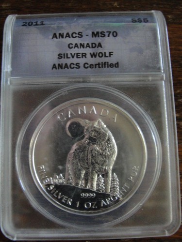 Canada 2011 $5 1 oz Silver Wolf moonlight ANACS MS 70 Perfect - Picture 2 of 4