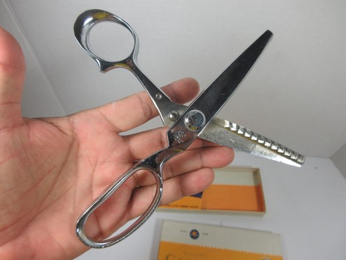 vintage Yellow Canary chrome plated pinking shears sewing scissors size 7” 180mm - Picture 3 of 12