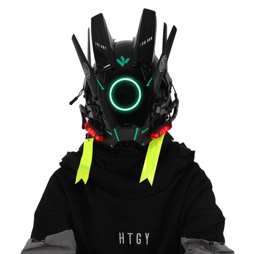 Futuristische Cybermaske mit LED-Leuchten für Cosplay und Techwear Mode - Bild 9 von 80