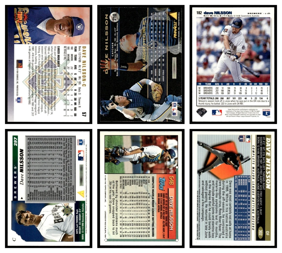 DAVE NILLSON LOT OF 6 BASEBALL CARDS MLB MILWAUKEE BREWERS TOPPS - Image 2 of 4