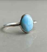 Natural Blue Larimar 925 Sterling Silver Handmade Birthstone Stackable Ring