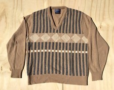 Pendleton Men's Pure Virgin Lambs Wool Vintage Retro V-Neck Sweater Sz.: XL Tan