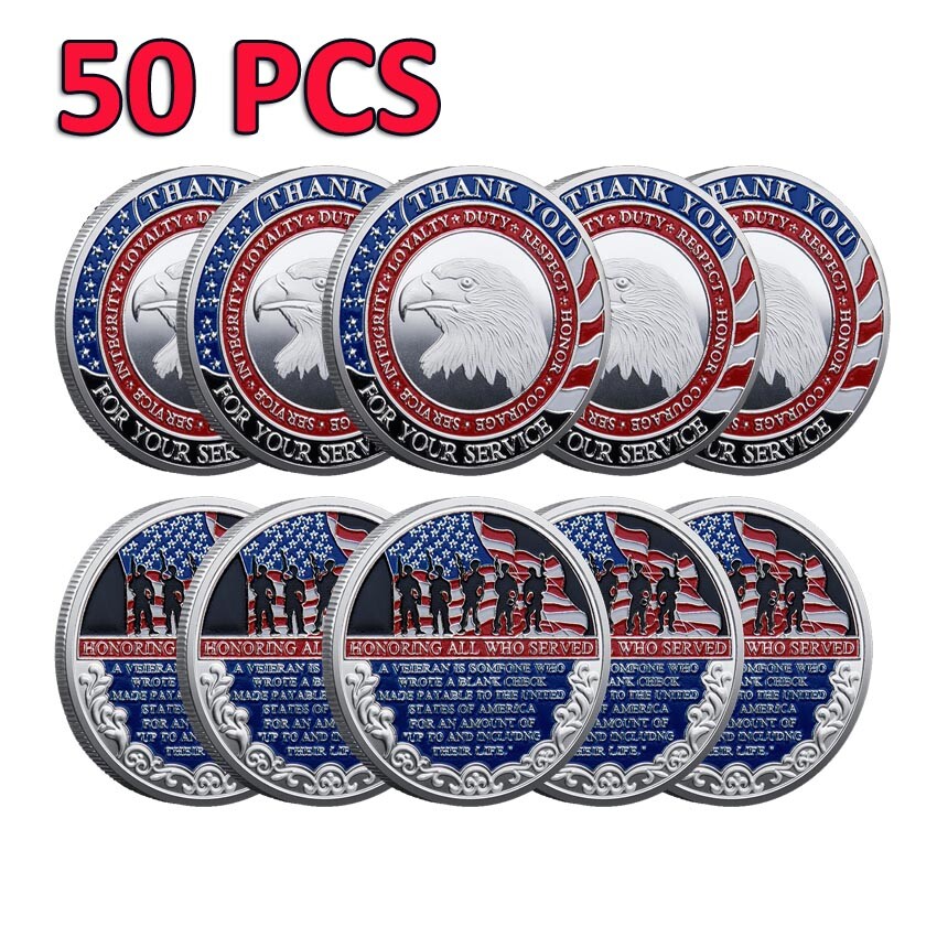 50PCS Commemorative Challenge Coin Thank You for Your Service Veteran Military