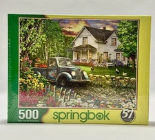 Springbok 500 Piece Jigsaw Puzzle Simpler Times Old Truck Flowers Farm House NEW