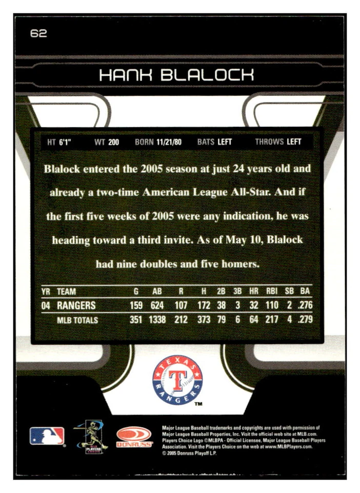 2005 Donruss Zenith #62 Hank Blalock Artist's Proofs Silver - Image 2 of 2