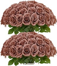50pcs Dusty Roses Artificial Flowers Bulk,Fake Roses Silk Flower with Stems Real