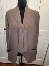 Cocoa Waffle Knit Open Cardigan Shawl Collar Pockets M Lounge Neutral Minimal