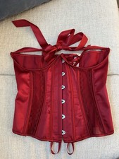 Adore Me Women's Satin Corset Bustier Red Size Large Open Cup Lace Up Back