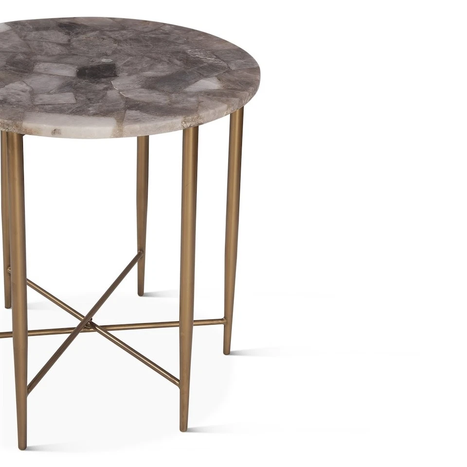 Mumbai 24" Side Table in Smoky Quartz with Iron Base - Image 4 of 4