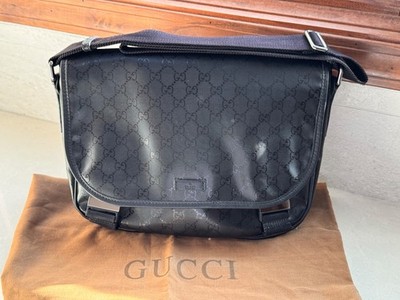 Gucci Double Buckle GG Imprime Messenger Bag Medium Black Canvas