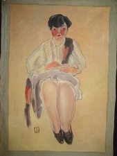 Perfect  Hand painted oil painting on canvas  "young girl " SANYU 常玉 Chang Yu