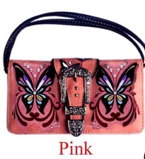Rhinestone Buckle Butterfly Wallet - Pink