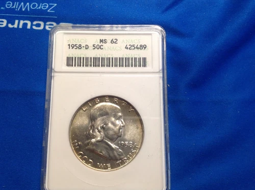 ANACS  MS62  1958-D Ben Franklin Half Dollar