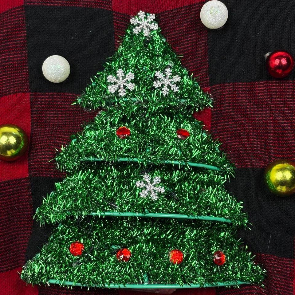 Chaps Light Up Christmas Sweater XL Red Tree Bells Battery Operated Ugly Funny - Image 4 of 4