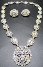Gorgeous Sparkling Ice Rhinestone Deco Style Vintage Necklace Earring Set