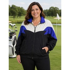 Vintage TOURNEY Women's Large Goretex Golf Windbreaker Blue White Jacket -2559