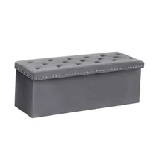  Storage Ottoman Bench, Folding Tufted Ottomans with 43.3x15.7x15.7 inches Grey