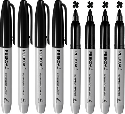 Black Permanent Markers, 8 Pack Fine Tip Black Marker Pens,Water Resistant Marki