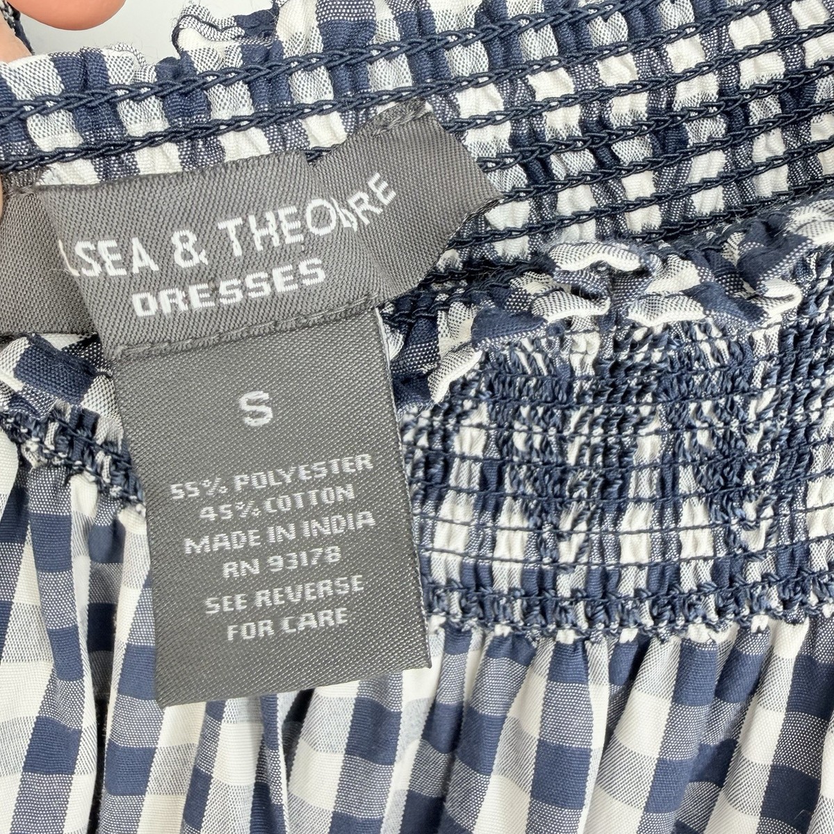 Chelsea & Theodore Gingham Off-Shoulder Dress S Navy Blue White Swing Smocked | eBay Chelsea & Theodore Gingham Off-Shoulder Dress S Navy Blue White Swing Smocked | eBay