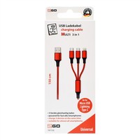 2GO - 3In1 Usb Ladekabel Rot FüR Micro-Usb, Lightn, Usb C 1,5 M