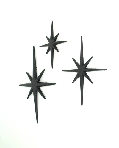 3er Set Gusseisen Starburst Wandbehang Mid Century Modern 8 spitze Sterne - Bild 2 von 8
