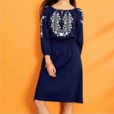 Talbots Navy and White Embroidered Classic Preppy Cotton Dress Size MP
