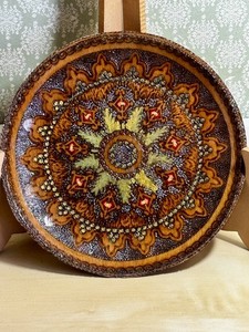 👀Video -Albania Hand Carved Hand Painted Colorful Wood Plate Wooden 7.5"