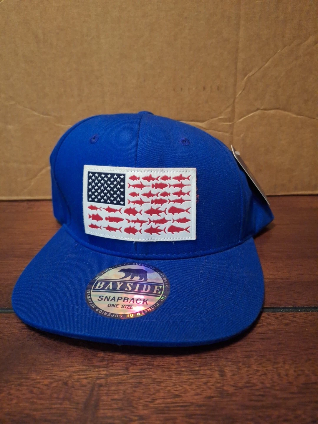 Bayside USA & Fish Patch BLUE SnapBack Trucker Fishing Lake Hat