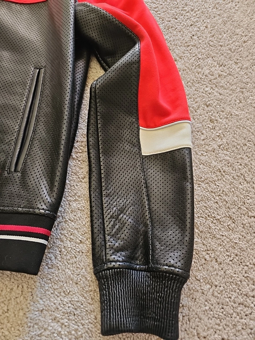 Autentica giacca con cappuccio uomo Givenchy colorblock pelle traforata taglia XL