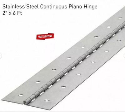 Stainless Steel Continuous Piano Hinge 2'' x 6 Ft Full Surface Non-removable Pin
