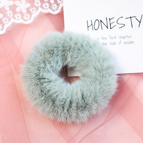 5 PC Hair Elastics Ties Pom Hair Band Furry Faux Rabbit Hair Scrunchies - Picture 5 of 12