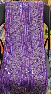 5 Yards Französischer Spitzenstoff Material mit Pailletten. Lila 