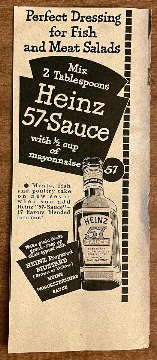 1948 Heinz 57 Sauce Dressing For Fish And Meat Salads Small Vintage Print  Ad | eBay